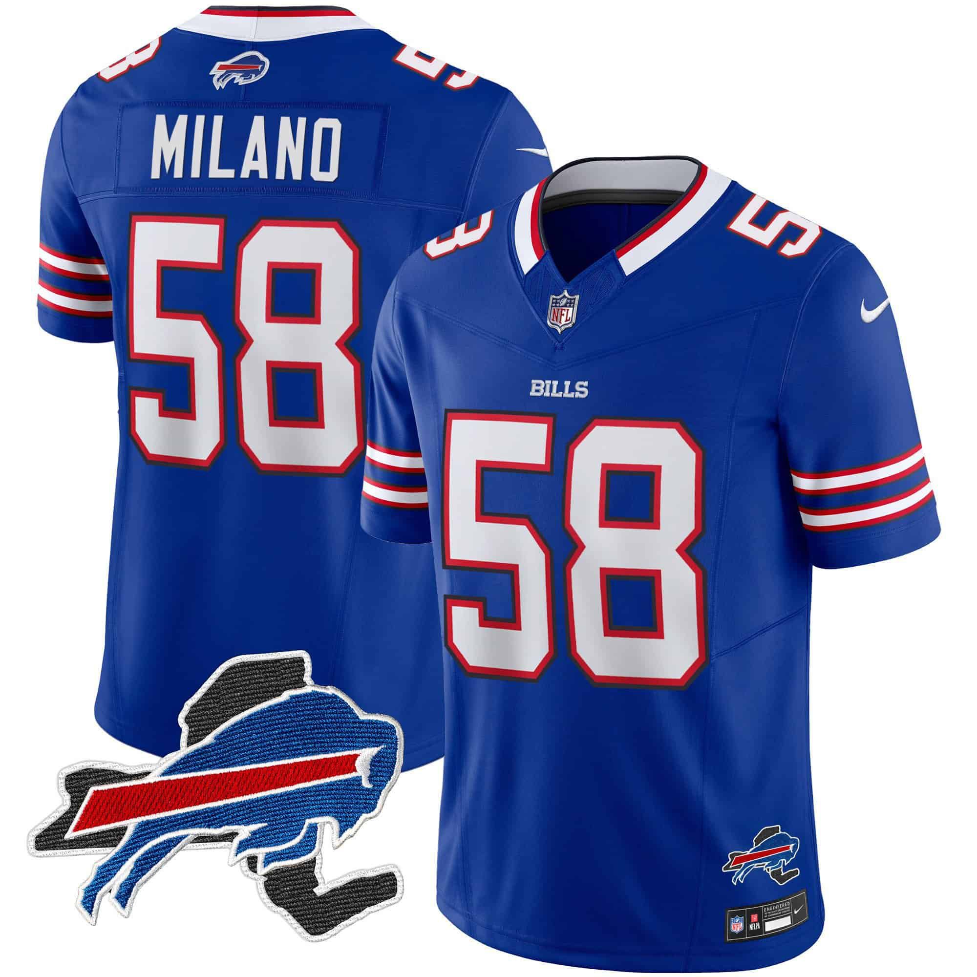 Men Buffalo Bills #58 Milano Blue 2024 Nike Patch Vapor Limited NFL Jersey style 1